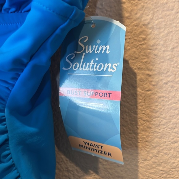 New Swim Solutions Women's Tummy-Control Plunge Mio One-Piece Swimsuit Blue 14 - Picture 5 of 10